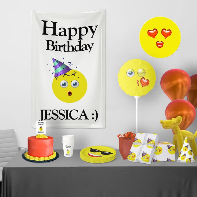 Black Yellow White Happy Birthday Emoji Banner (Creator Uploaded)