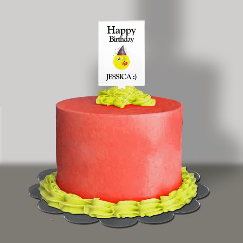 Black Yellow White Happy Birthday Emoji Cake Topper