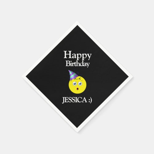 Black Yellow White Happy Birthday Emoji Napkins