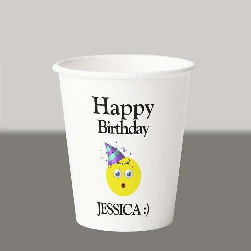 Black Yellow White Happy Birthday Emoji Paper Cups