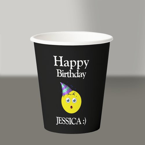 Black Yellow White Happy Birthday Emoji Paper Cups