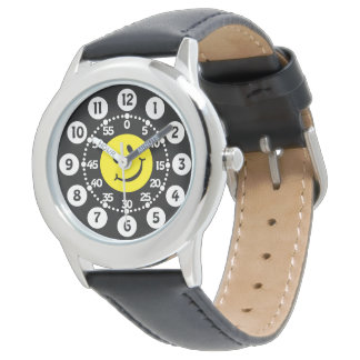 black, yellow & white happy face wrist watch