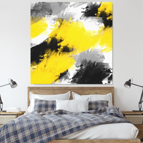 Black Yellow White Modern Abstract Brushstrokes   Canvas Print