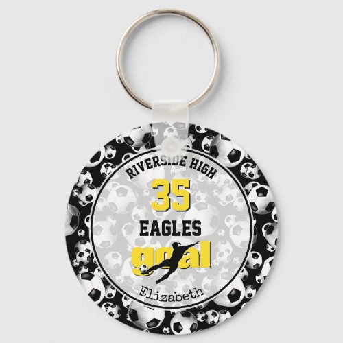 black yellow white school team spirit girls soccer keychain