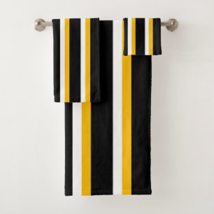 Black Yellow White Striped Bath Towel Set