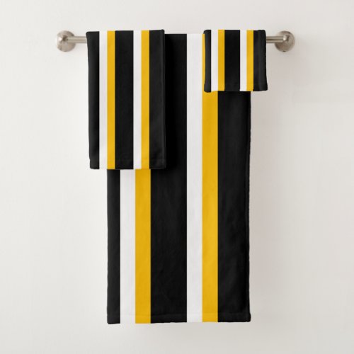 Black Yellow White Striped Bath Towel Set