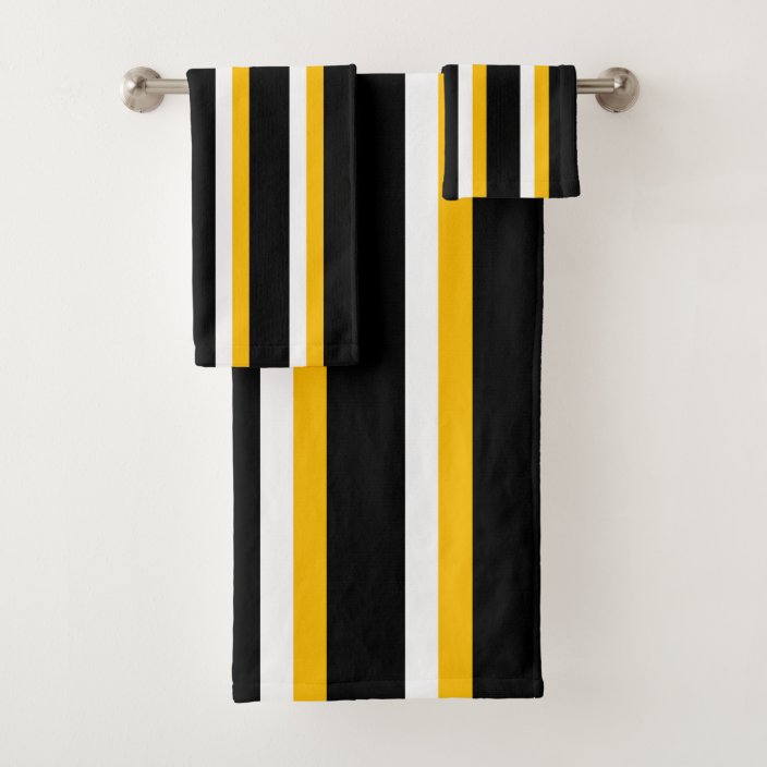 Black Yellow White Striped Bath Towel Set
