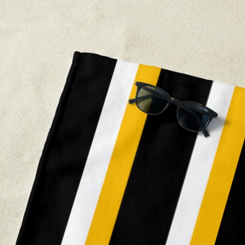 Black Yellow White Striped Beach Towel