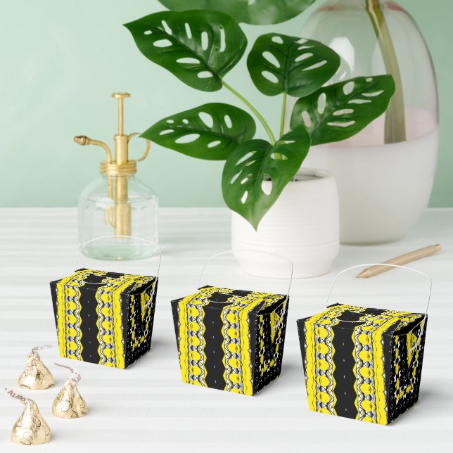 Black, Yellow & White Tribal Pattern Favor Boxes (Multiple)