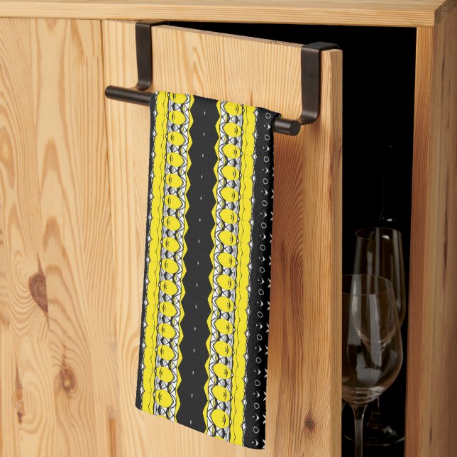 Black, Yellow & White Tribal Pattern Kitchen Towel (Thirds Fold)