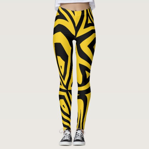Black  Yellow Zebra Stripes Womens Leggings