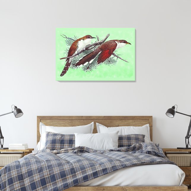 Black & Yellowed Billed Cuckoo Birds Canvas Print (Insitu(Bedroom))
