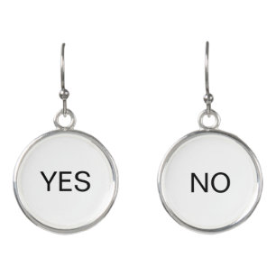 Black Yes & No Calligraphy on White Earrings
