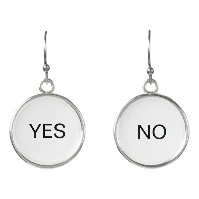Black Yes & No Calligraphy on White Earrings (Front)