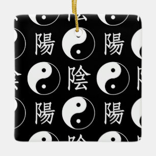 Black Yinyang Symbol Chinese Text Pattern Ceramic Ornament