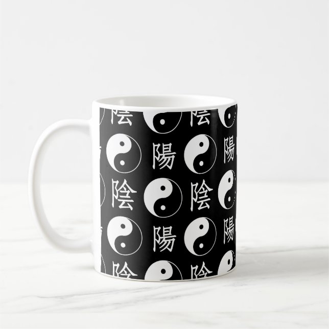 Black Yinyang Symbol Chinese Text Pattern Coffee Mug (Left)