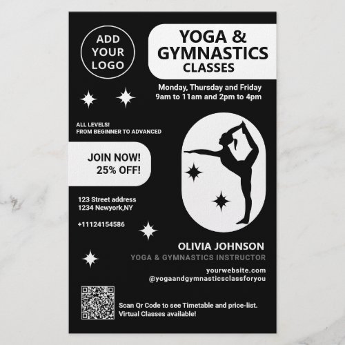 Black Yoga  Gymnastics instructor studio classes Flyer