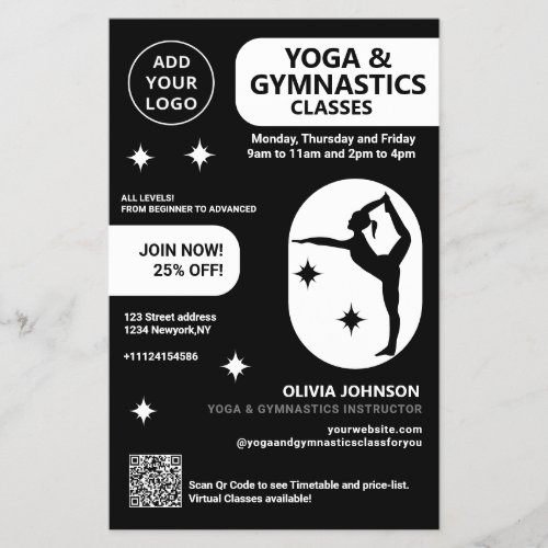 Black Yoga  Gymnastics instructor studio classes Flyer