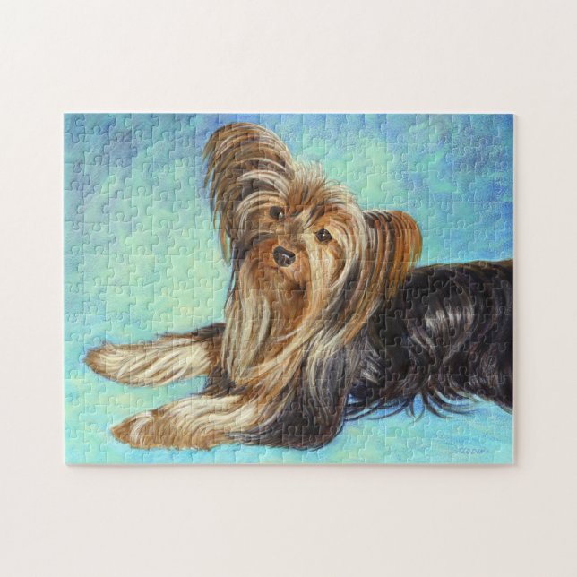 Black Yorkie Dog, Acrylic Painting Jigsaw Puzzle (Horizontal)