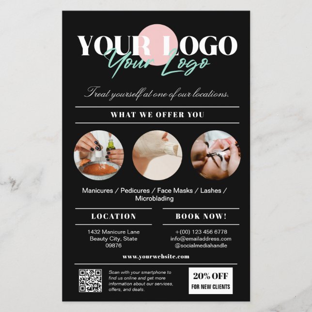 Black Your Logo Services Beauty Salon Marketing Flyer (Front)
