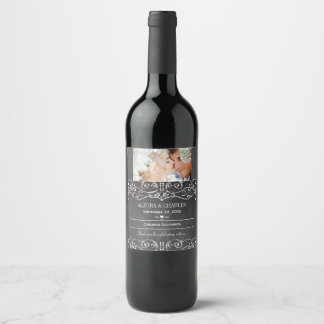 Black Your Photo Date Names Wedding Wine Label