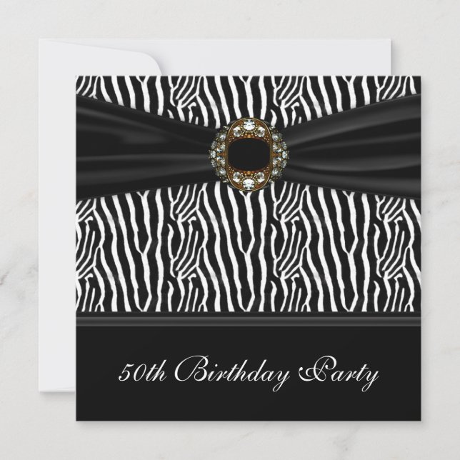 Black Zebra Jewel Womans 50th Birthday Party Invitation (Front)