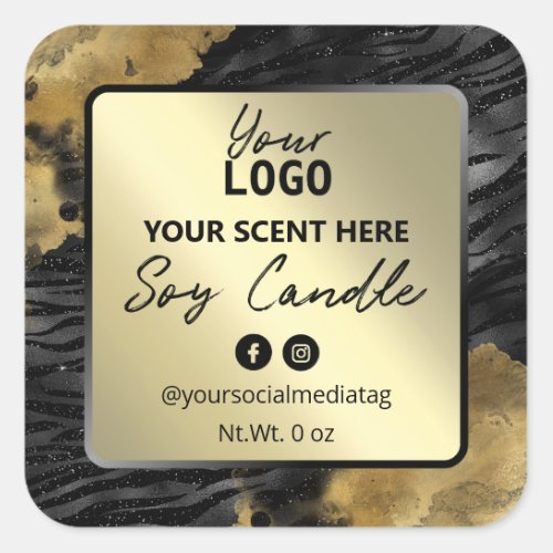Black Zebra Print And Gold Ink Soy Candle Labels