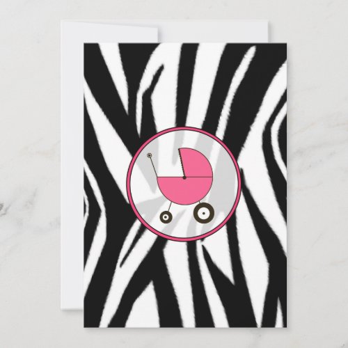 Black Zebra Print and Pink Baby Shower Invitation