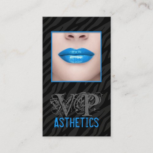 Black Zebra Print Blue Lips Make Up Business Card