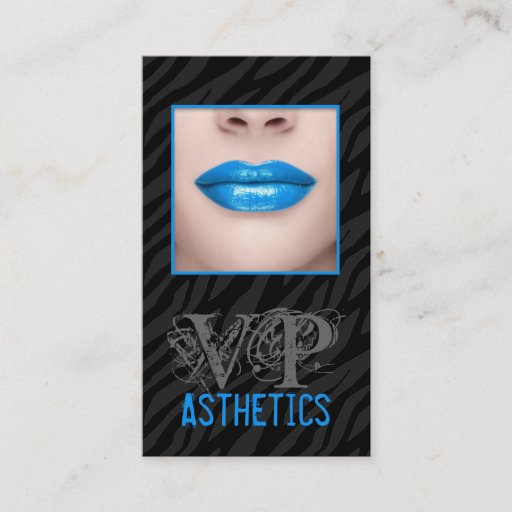 Customizable Black Zebra Print Blue Lips Make Up Business Card