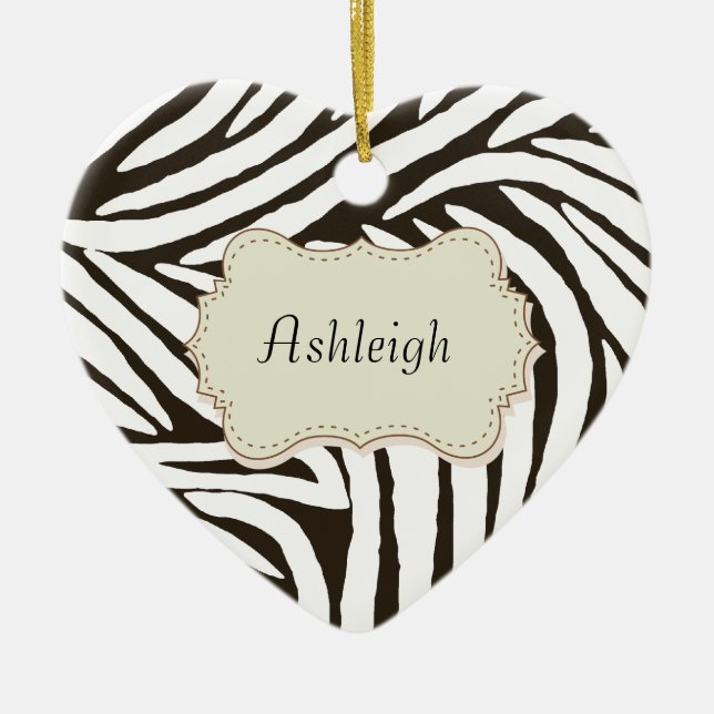 Black Zebra Print Ceramic Ornament (Front)