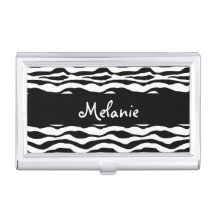 Black Zebra Print Monogram Business Card Holder
