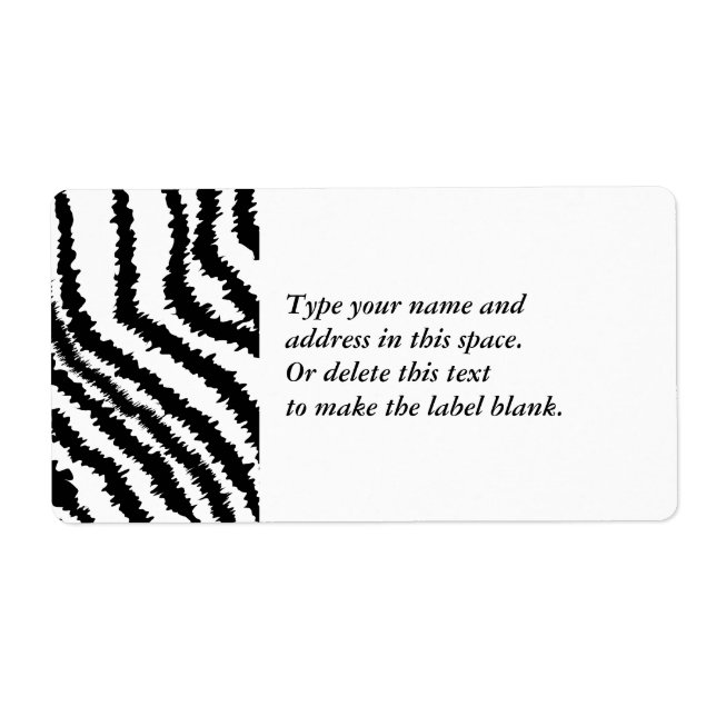 Black Zebra Print Pattern. Label (Front)