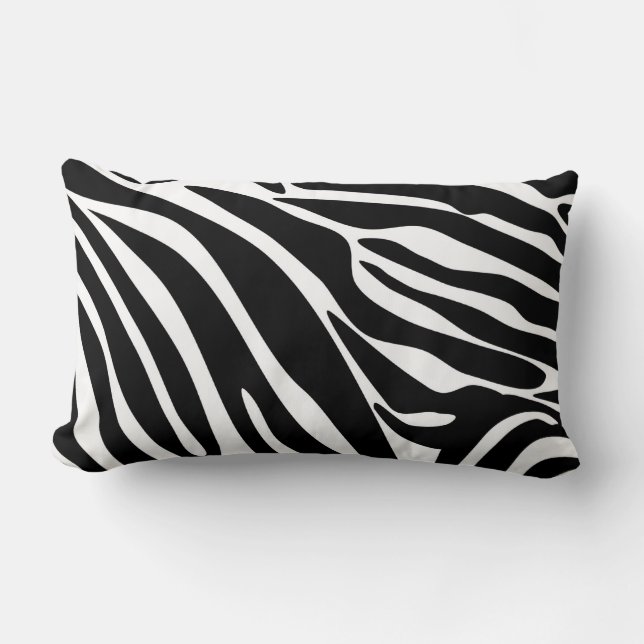 Black Zebra Print Pattern Lumbar Pillow (Front)