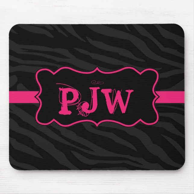 Black Zebra Print Pattern Personalized Mousepad (Front)