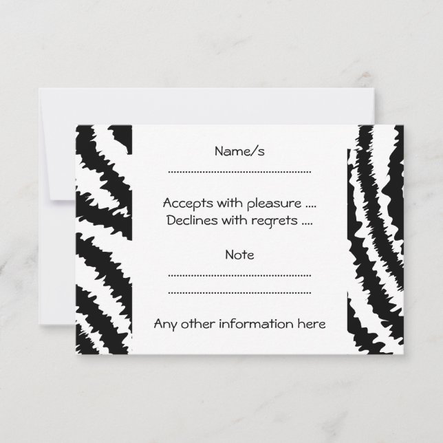 Black Zebra Print Pattern. RSVP Card (Front)