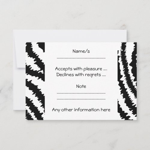 Black Zebra Print Pattern. Personalized Invitation