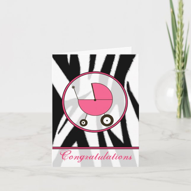 Black Zebra Print / Pink Baby Congratulations Card (Front)