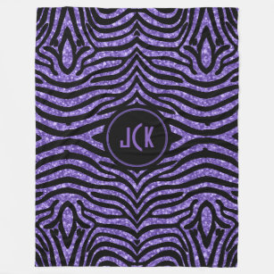 Black Zebra Print & Purple Sparkles & Glitter Fleece Blanket