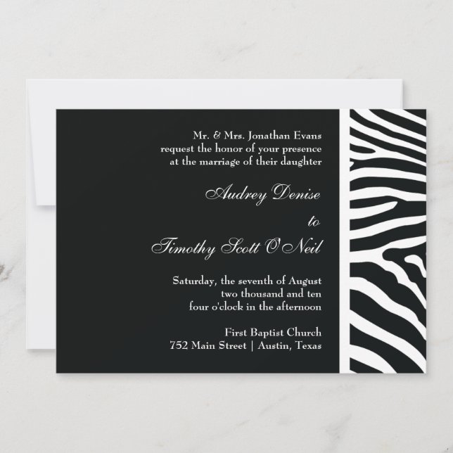 Black Zebra Print Wedding Invitation (Front)