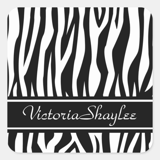 Black Zebra Print with custom text Square Sticker (Front)