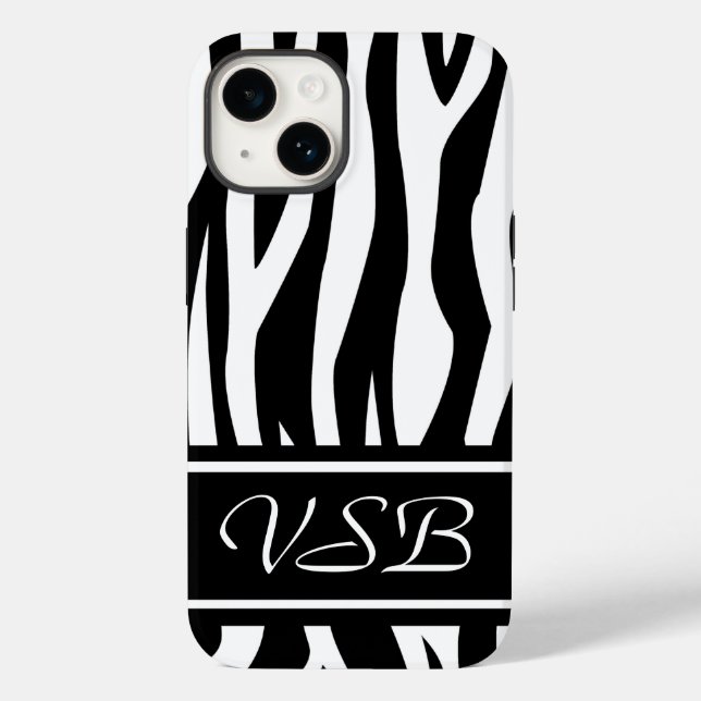 Black Zebra Print with monogram Case-Mate iPhone Case (Back)