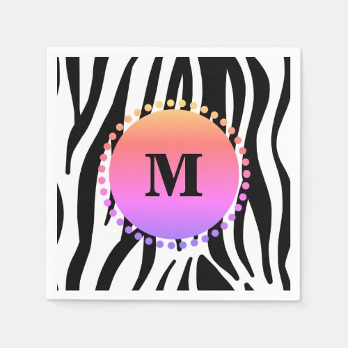 Black Zebra Stripe Custom Monogram Paper Napkins