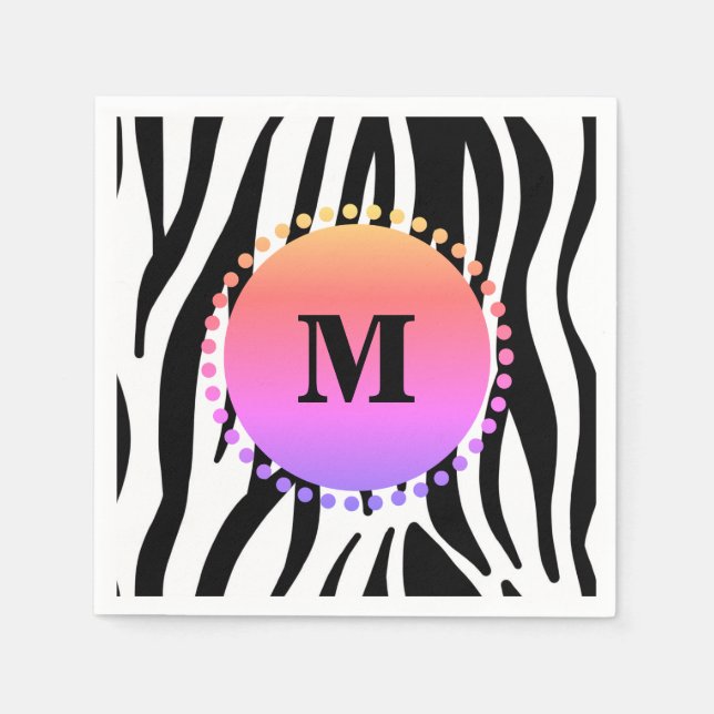 Black Zebra Stripe Custom Monogram Paper Napkins (Front)