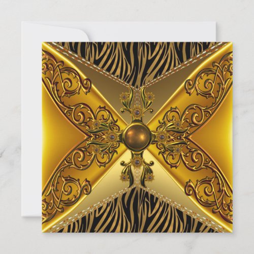 Black Zebra Stripe Floral Gold Jewel 50th Birthday Invitation