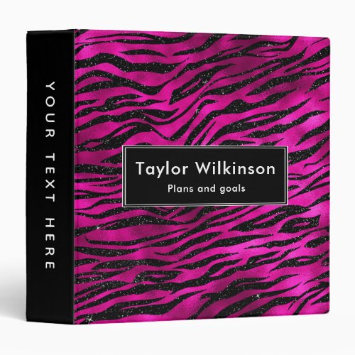 Black Zebra Stripes Animal Print on Hot Pink 3 Ring Binder