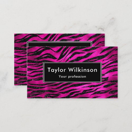 Black Zebra Stripes Animal Print on Hot Pink Business Card