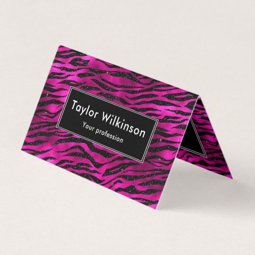 Black Zebra Stripes Animal Print on Hot Pink Business Card