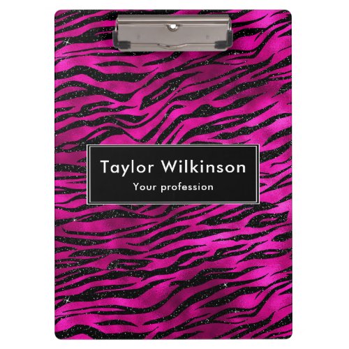 Black Zebra Stripes Animal Print on Hot Pink Clipboard