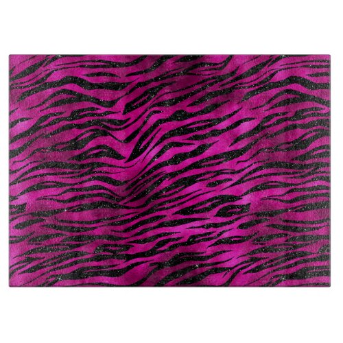 Black Zebra Stripes Animal Print on Hot Pink Cutting Board